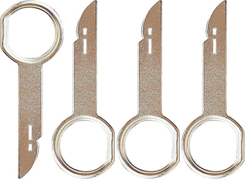 jeufun 4Pcs Car Radio Removal Tool Key Set Stainless Steel Silver