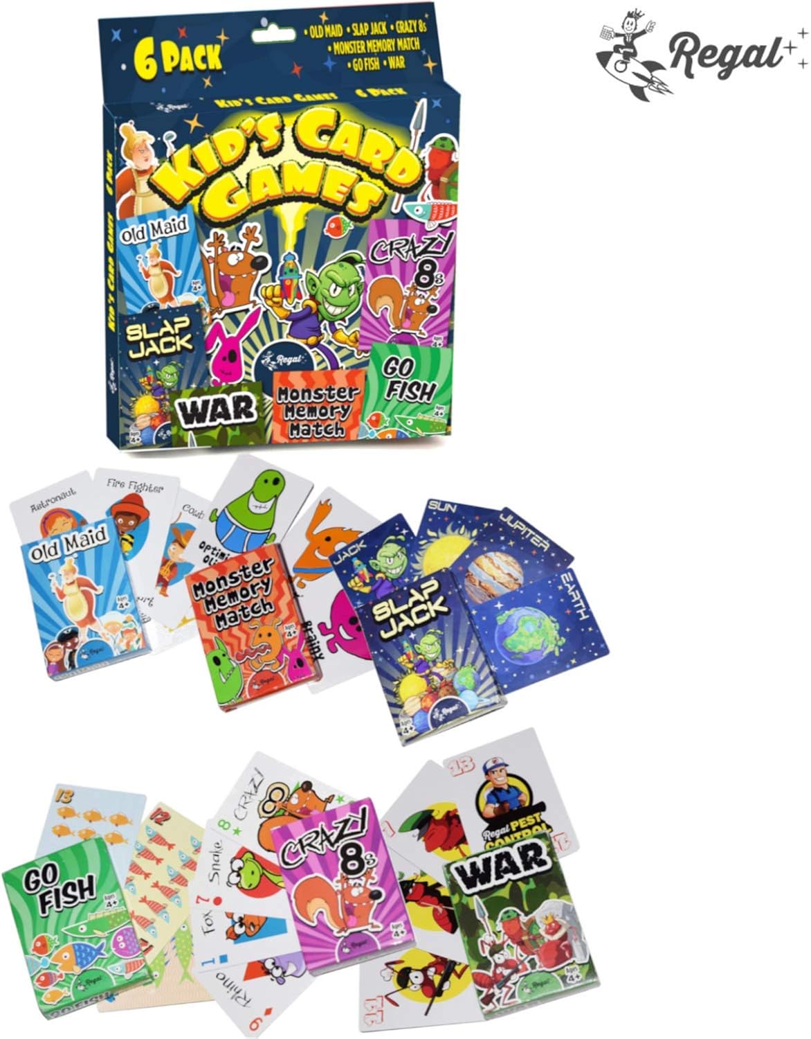Regal Games Classic Card Games - Games Included May Vary - Includes Old Maid, Go Fish, Slapjack, Crazy 8's, War, and (Silly Monster Memory Match or Banapples Jr) (All 6 Games): Clothing
