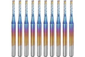 HARFINGTON 10pcs End Mills CNC Router Bits 1/8" Shank 1.8mm Blue Coated Tungsten Carbide Milling Cutters for PCB Acrylic Wood