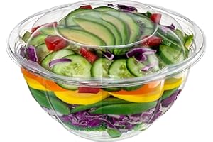 Gusto [50 Sets - 32 oz.] Clear Salad Bowls with Lids, Disposable Salad Containers for Lunch - Perfect for Takeout, Salads, an