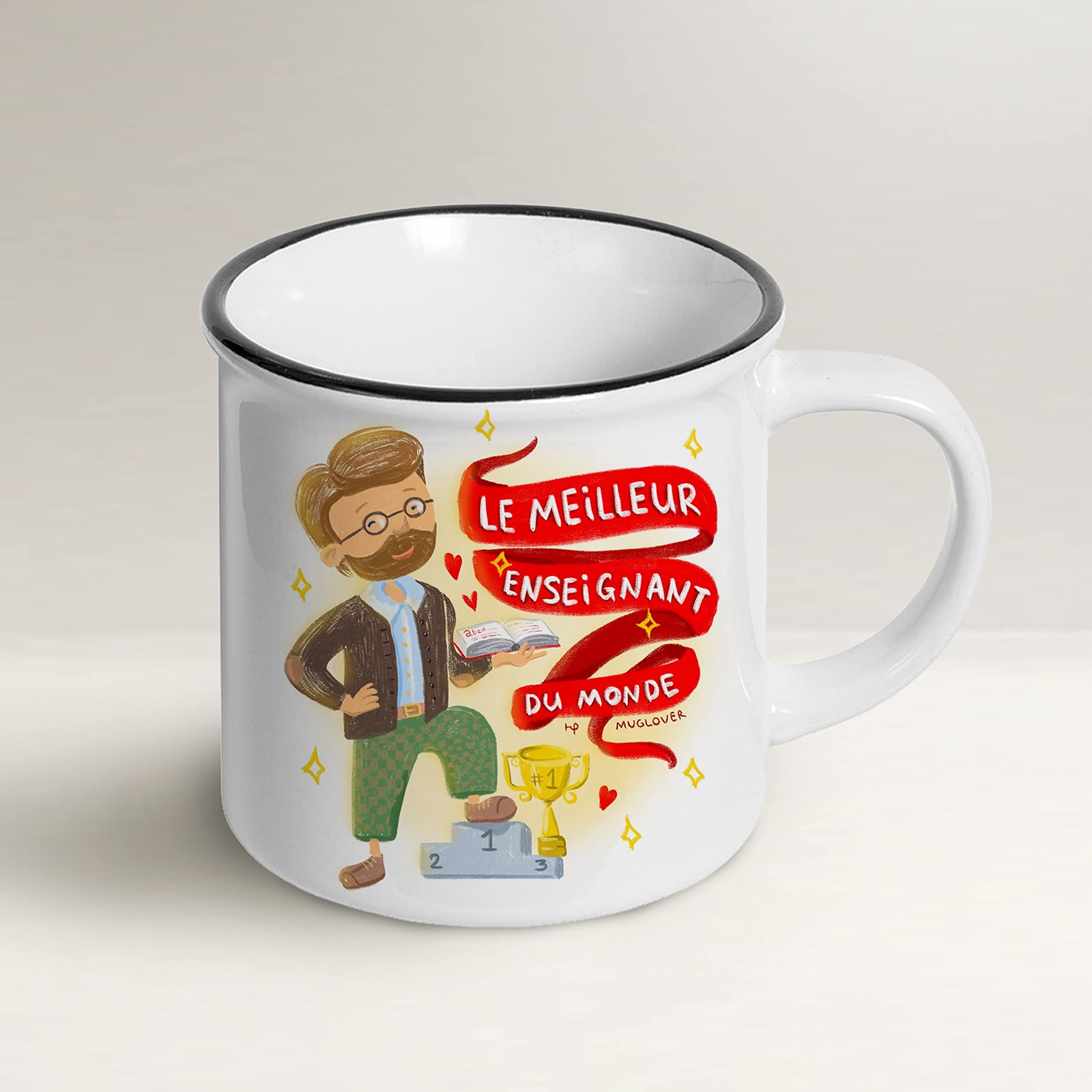Mug Lover – Le Meilleur Enseignant du Monde (FRANÇAIS) - Mug idée cadeau avec enveloppe et carte de voeux et petit sachet organza