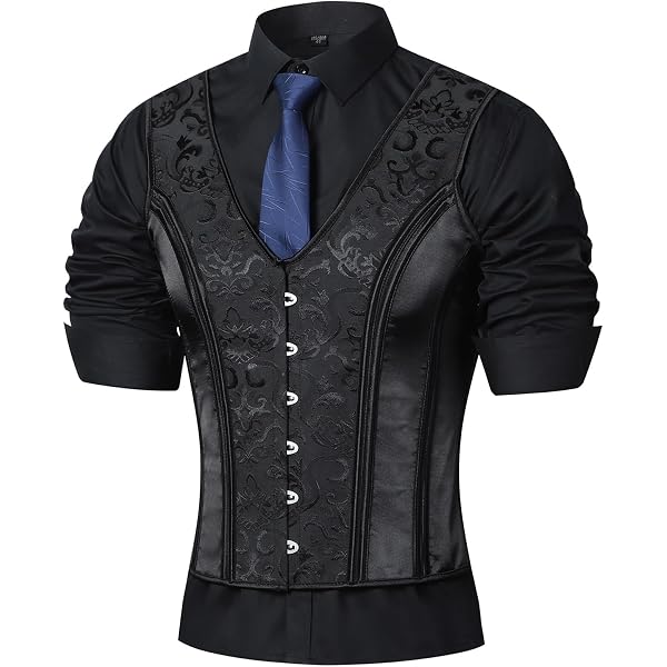 HUAMYTH Mens Corset Suit Vest Vintage Waistcoat Black Slimm  display picture 3