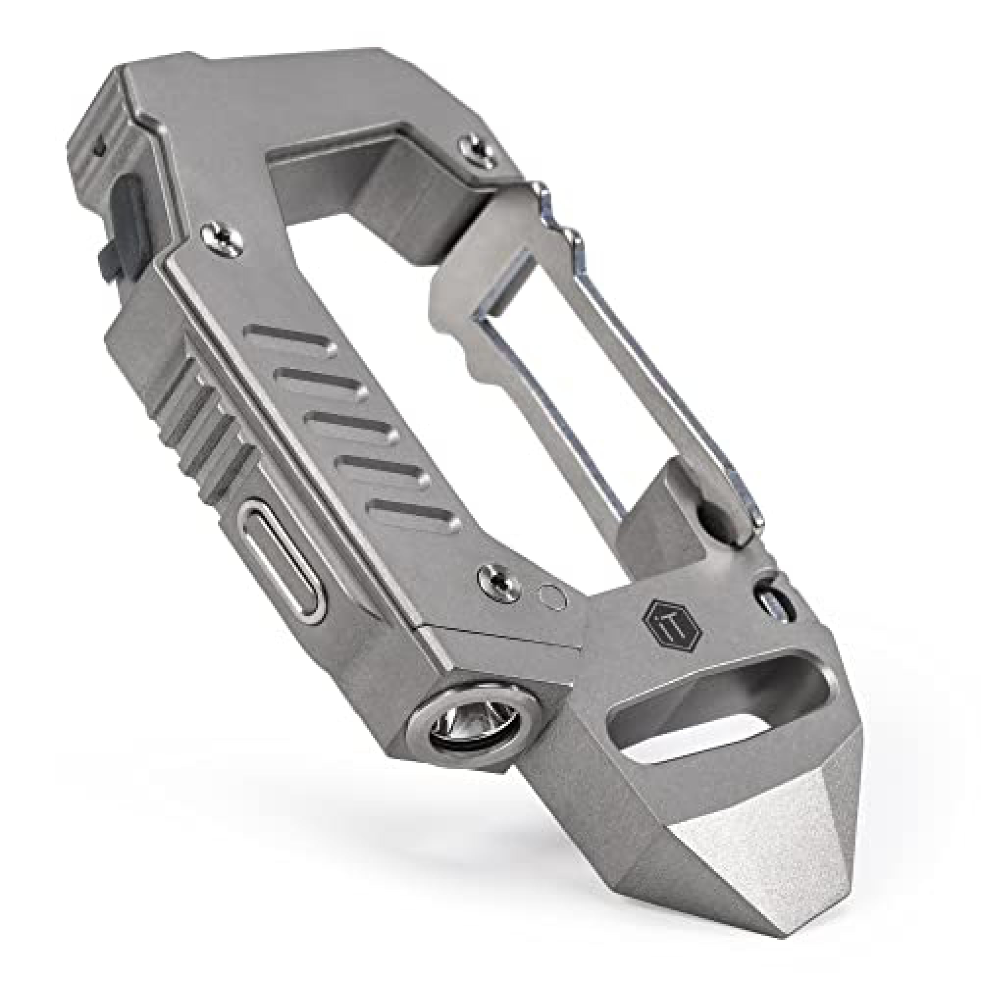 KeyUnity 6-in-1 Titanium Multitool Carabiner Clip | EDC Keychain with Flashlight, Bottle Opener, Slotted Screwdriver, Pry Bar, Box Opener for Camping, Hiking & Outdoor Activities