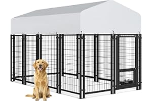 Oranland 7.8x4x5FT Dog Kennel Outdoor for Medium/Small Dogs, Welded Wire Outside Dog Pen, Anti-Rust Dog Run with Secure Lock/UV-Resistant Waterproof Roof/Swivel Stainless Steel Feeding Bowls
