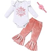 Viworld Baby Girl Birthday Clothes Snowflake First One Romper+Velvet Flared Pants-Hairband 3Pcs Cake Smash Outfits