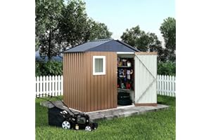 IDEALHOUSE Outdoor Storage Shed, 6x4 ft Heavy Duty Metal Garden Tool Organizer with Window, Air Vent & Lockable Door, Weather