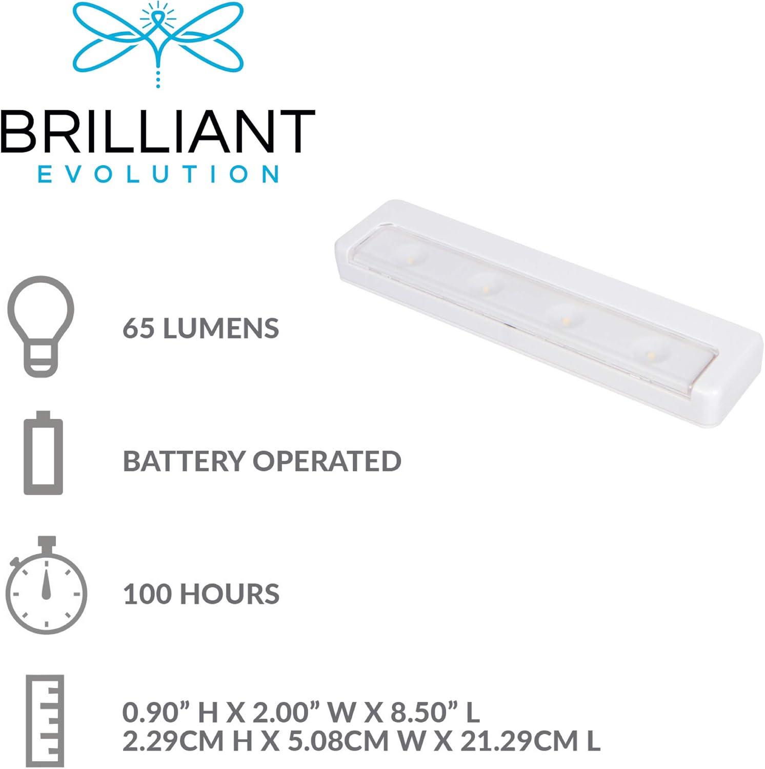 Brilliant Evolution Wireless Ultra Thin LED Light Bar 1 Pack | Battery Operated Lights | Kitchen Under Cabinet Lighting | Closet Light |Touch Light |Stick On Lights | Push Light | Wireless Light - - 
