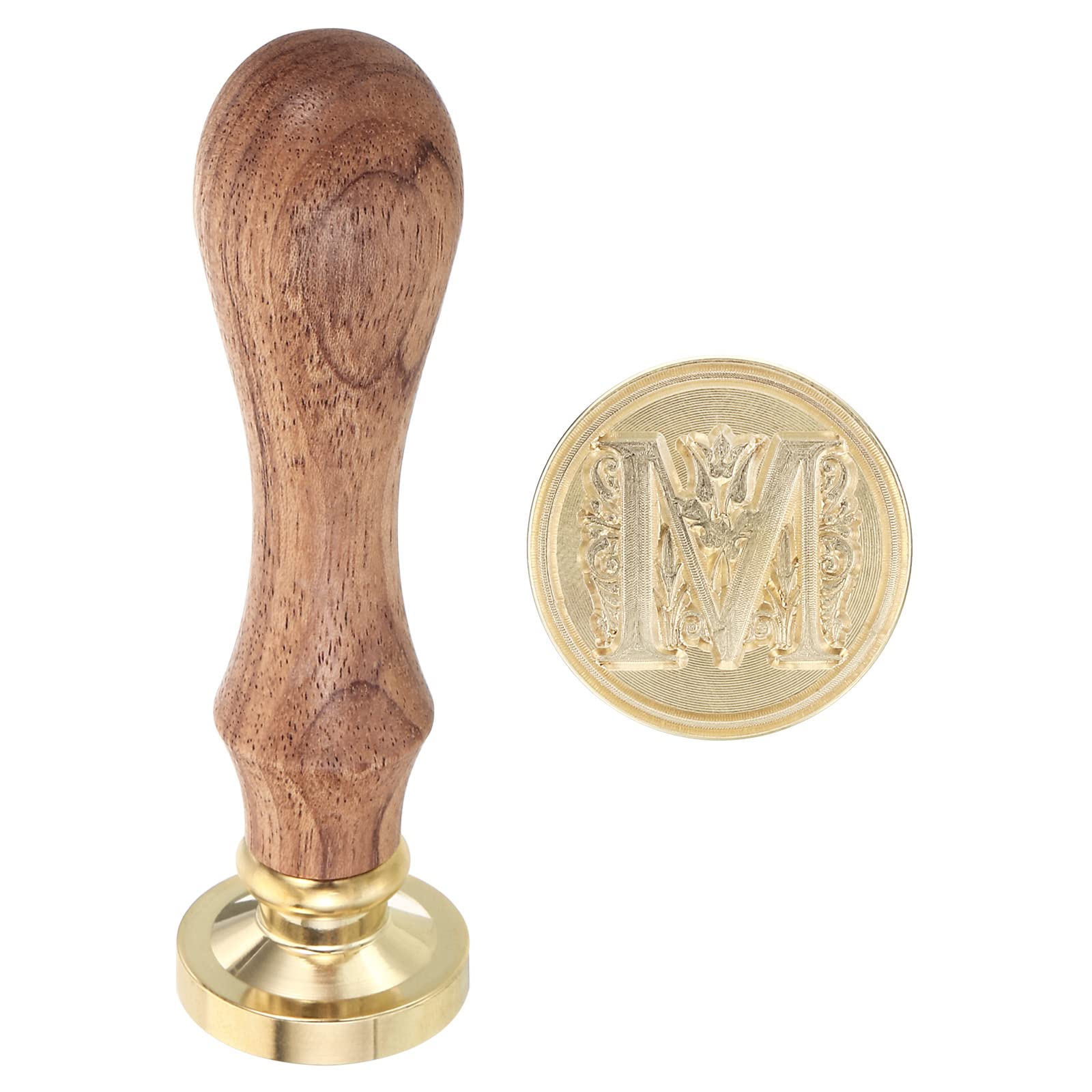 PATIKIL Alphabet M Wax Seal Stamp, Initial Letter Sealing Wax Stamp Classic Retro 25mm Removable Retro Brass Head Wooden Handle for Envelope Invitation Card Wedding Gift Decorations