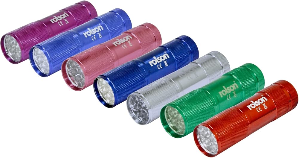 Rolson 61693 9 LED Aluminium Torch Assorted Colours