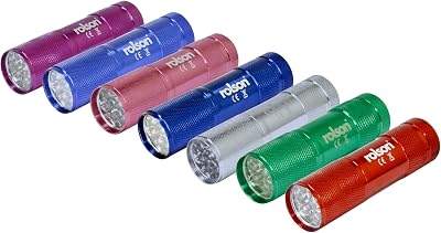 Rolson 61693 9 LED Aluminium Torch Assorted Colours