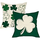 Fjfz St Patricks Day Decorative Throw Pillow Covers 18 x 18 Set of 2, Lucky Shamrock Clover Porch Outdoor Home Decor, Irish Spring Sofa Couch Cushion Case