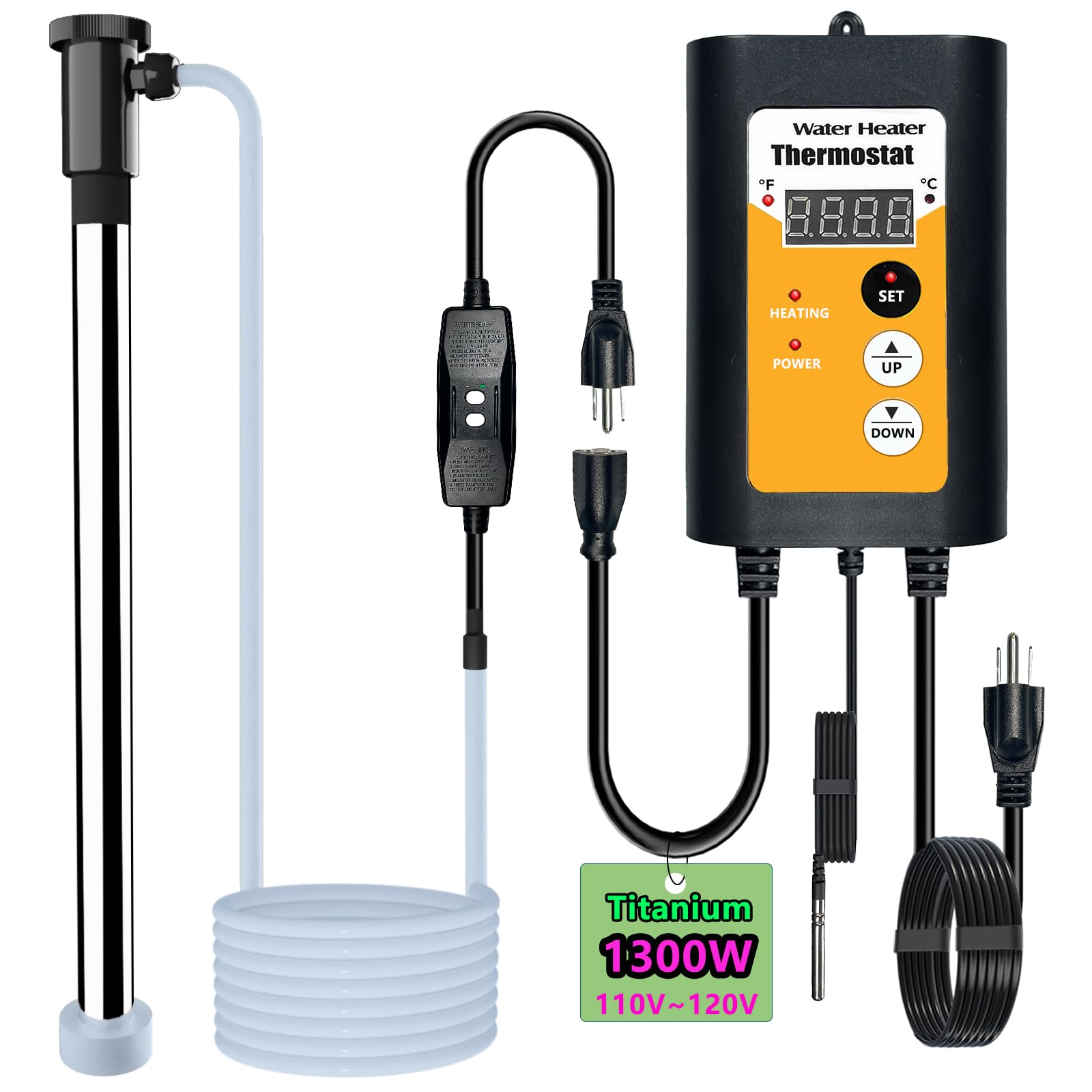Photo 1 of JNICEANTAI 1300W Portable Submersible Titanium Water Heater with Gfci Plug, Immersion Water Heater with Thermostat for Bathtub, Bucket, Spa, Min Pool, Small Inflatable Hot Tub Water Heaters Parts