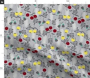 Spoonflower Fabric - Modern Poppy Garden Burgundy Floral Yellow Gray Scandinavian Vintage Printed on Chiffon Fabric by The Yard - Sewing Fashion Apparel Dresses Home Decor