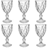 SOUJOY 6 Pack Glasses Goblet, 10oz Vintage Embossed Glass Cup, Beverage Stemmed Party Wine Glasses for Soda, Juice in Bars, Restaurants, Home