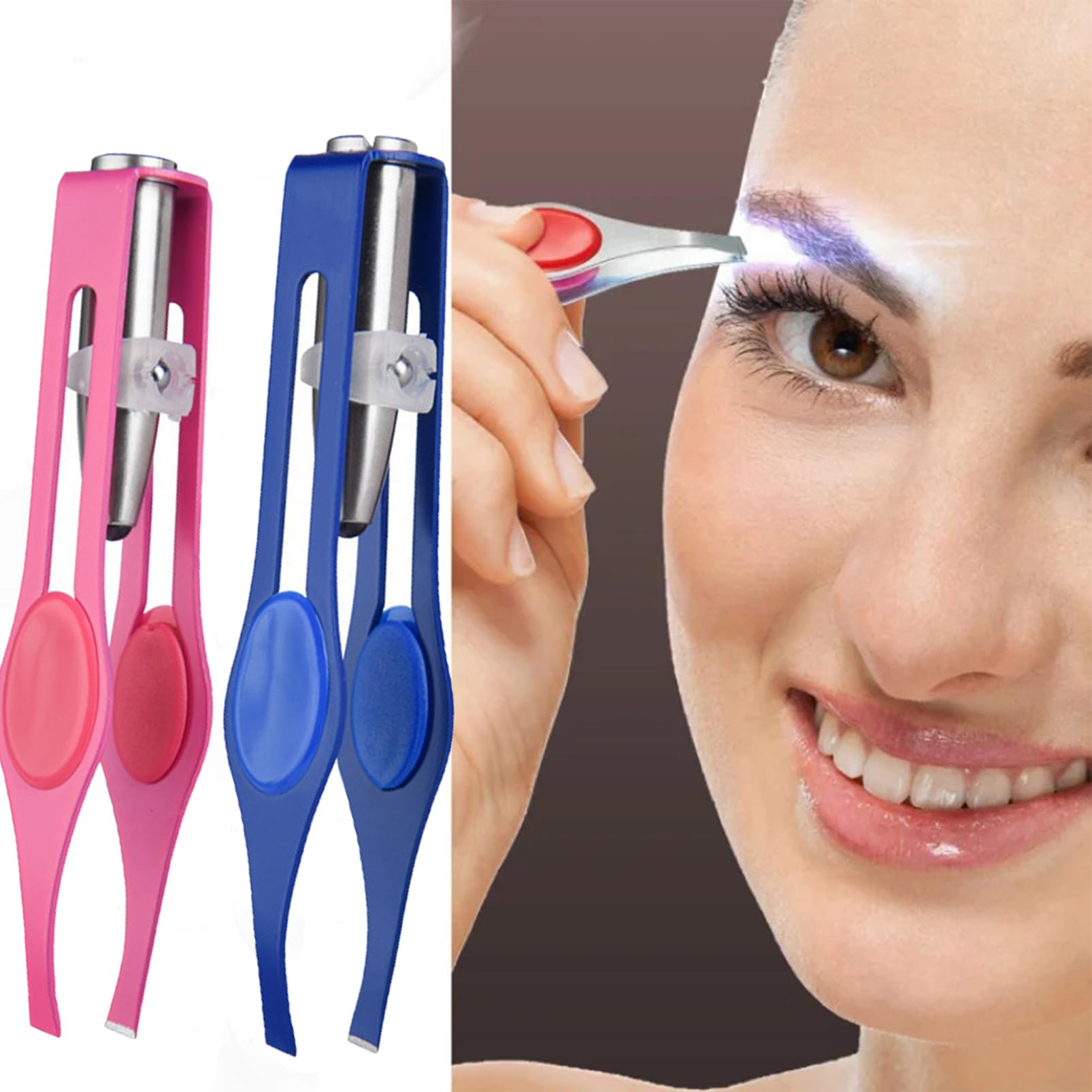 2PCS Led Lighted Tweezers, Precision Stainless Steel for Women & Men - Facial Hair Removal, Makeup, Slanted, Pink & Blue
