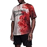 JDyymiys Problem Solved Bloody Shirt for Men – Funny Halloween Costume T-Shirt with Blood Splatter Print