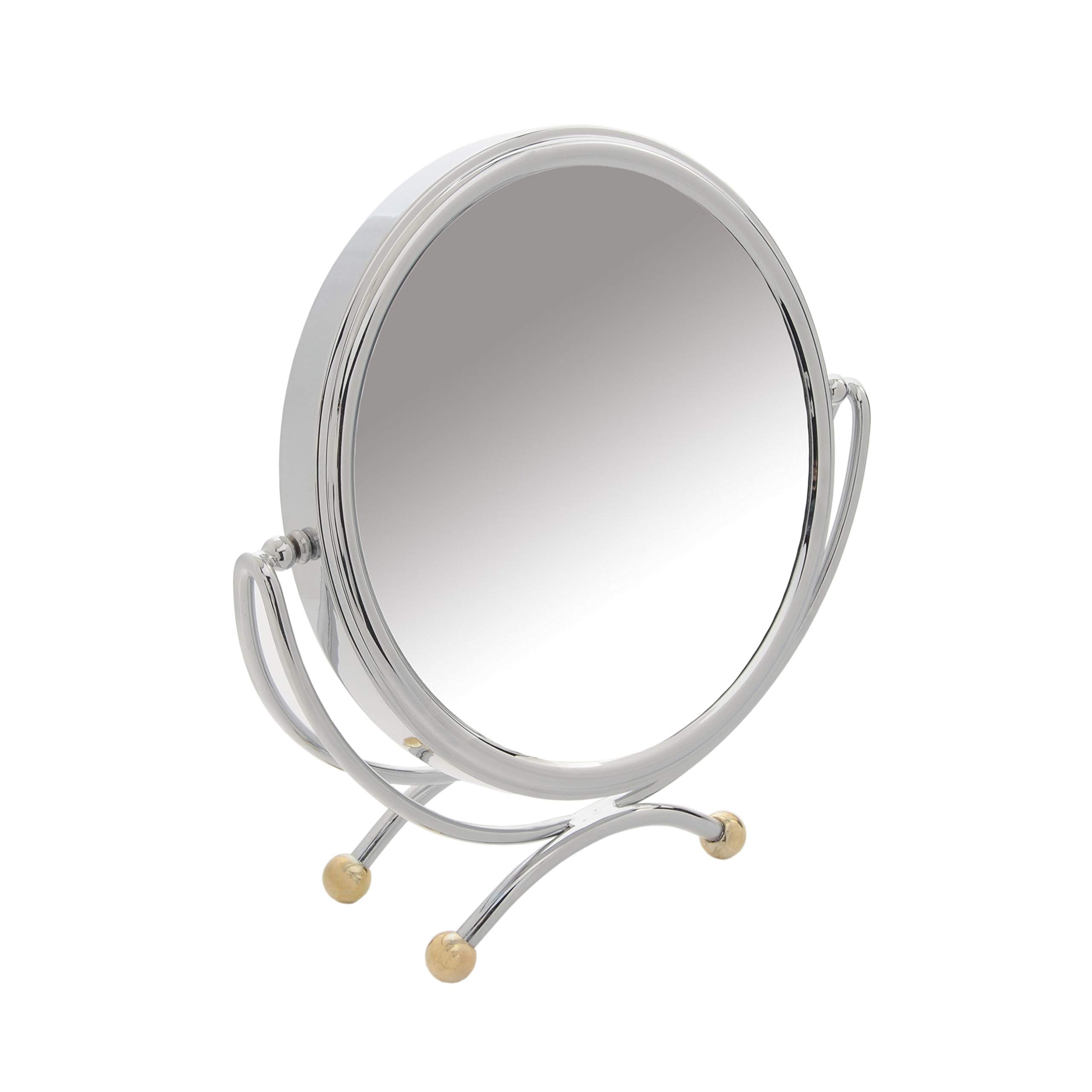 Danielle Creations Double-Sided Makeup Mirror, 1X / 10X Magnifying Freestanding Tabletop Mirror – 20cm Round, Chrome & Gold…