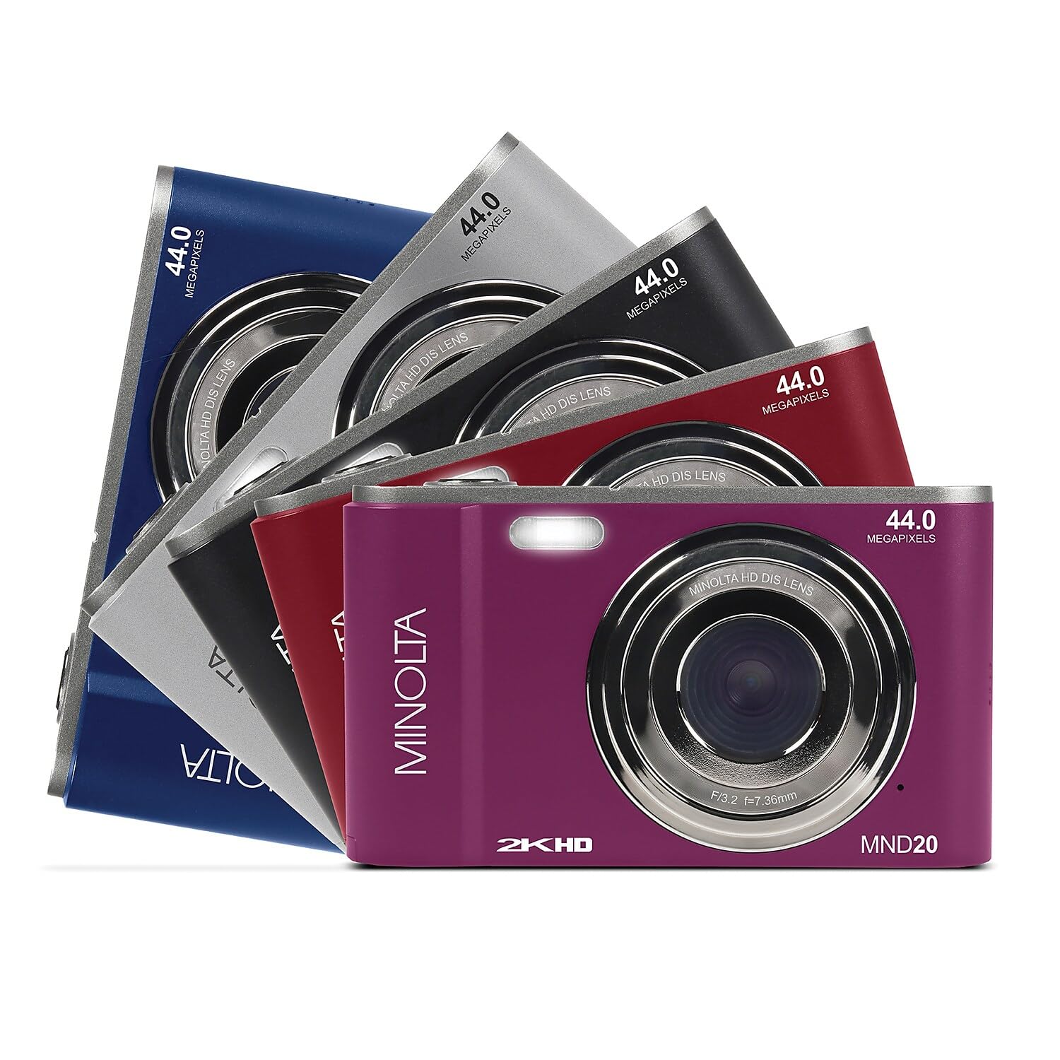 Minolta MND20 44MP Digital Camera – 2.7K Ultra HD Video, 16X Digital Zoom, Anti-Shake Stabilization, Time Lapse, Face Detection, 2.9-inch LCD Display – Lightweight Compact Camera (Red)
