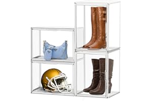 EZJOB 4 Pack XXX-Large Clear Purse Organizers for Closets Acrylic Display Case Clear Shoes Storage Box Stackable Handbag Storage Organizers Helmet Display Cabinet Storage Bins with Magnetic Lid