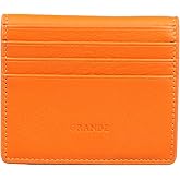 grande 762 Genuine Leather Card Holder For Men Slim Minimalist Card Case Small Magnetic Wallet - Orange