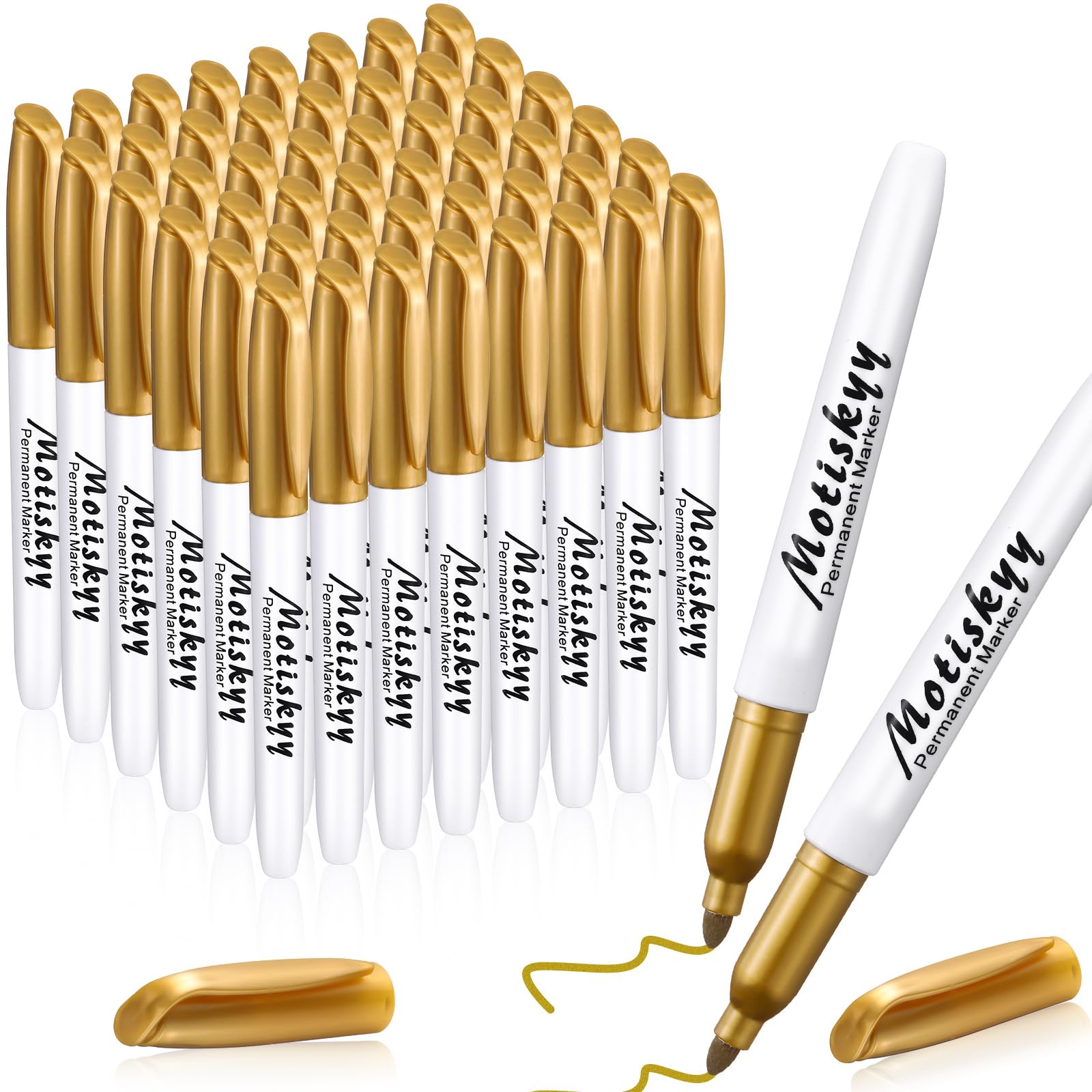 Photo 1 of Motiskyy 48 Pcs Metallic Permanent Markers Bulk Metallic Marker Pens Medium Tip Quick Dry Paint Pen for Classroom DIY Crafts Artist Illustration Gift Card Making(Gold)