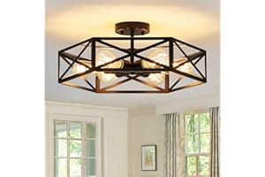 KUZIEG Modern Farmhouse Semi Flush Mount Ceiling Light,Industrial Black Ceiling Lighting Fixture,Hexagonal Close to Ceiling L