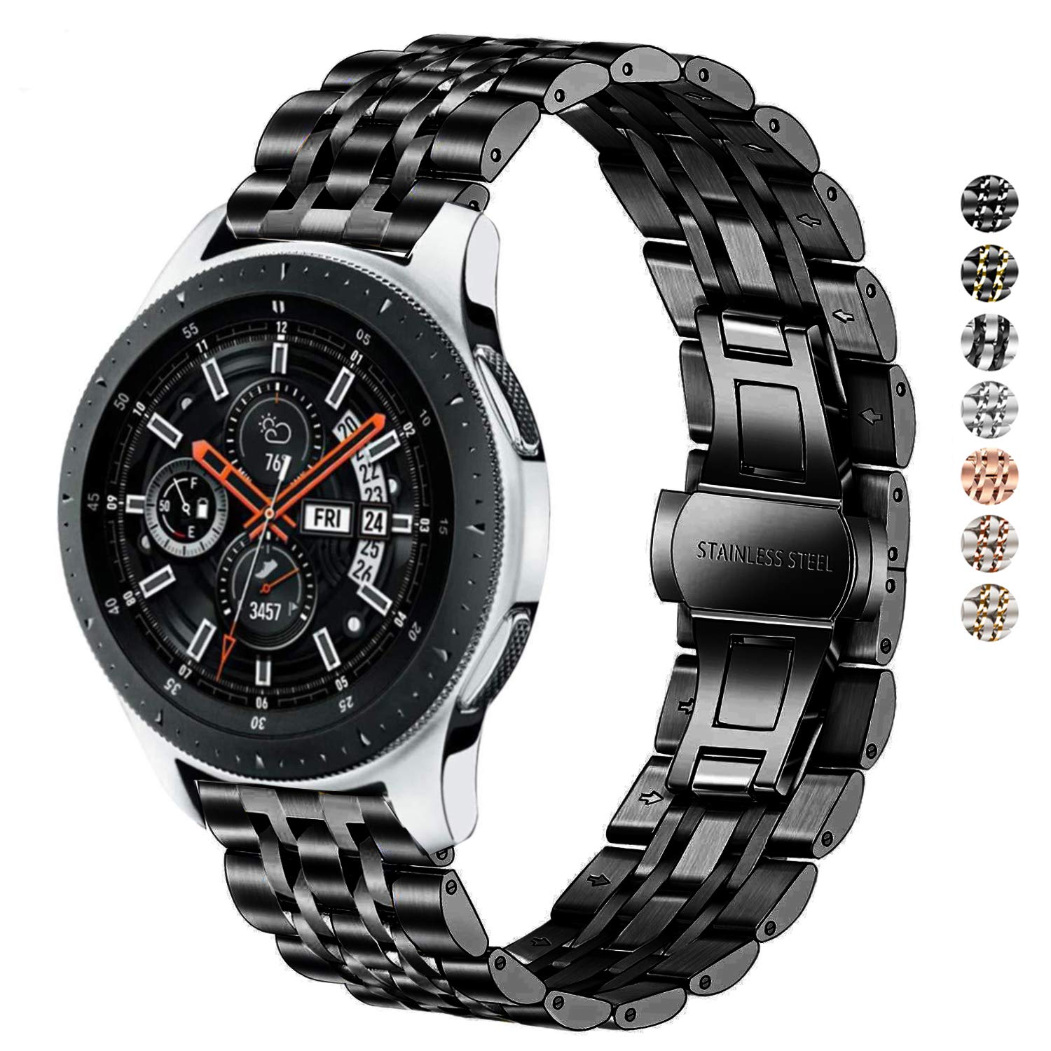 DEALELE Strap Compatible with Samsung Gear S3 / Galaxy Watch 46mm / Galaxy 3 45mm, 22mm Stainless Steel Metal Replacement Bands for Huawei Watch 3/3 Pro / GT3 46mm / GT2 46mm (Black)
