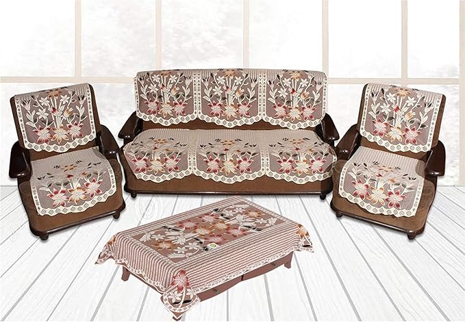 Yellow Weaves 5 Seater Sofa Cover Set with 1 Center Table Cover