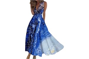 GENERIC Summer Dresses for Women 2024 Women's Casual Comfort Vintage Sleeveless Maxi Bodycon Boho Fashion Marble Print Dresses