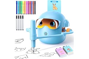 NAUQUOHZ Drawing Robot for Kids Montessori Painting Toys for 3 4 5 6 7 8 Year Old, Voice Interactive Educational Drawing Machine with 100 Cards,16 Colorful Pens & Music-Gift for Boys Girls