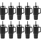 Gifts by Design 10 Ct of 40 Oz Intrepid Stainless Steel Tumbler with Lid, Straw & Handle – Black – Customizable Insulated Cups for Water, Coffee, Hot & Iced Drinks – Great for DIY, Events, Work