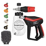 Sooprinse Short Pressure Washer Gun with Foam Cannon, Foam Cannon for Pressure Washer, 1/4 Inch Quick Connector, 5 Nozzle Tips with Car Wash Mitt, 1 Liter