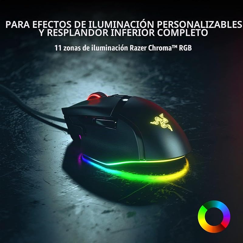 Basilisk V3 - Ratón para Juegos Personalizable con Cable (10+1 Botones Programables, Rueda Inclinable Hyperscroll, 11 Zonas De Iluminación, Interruptores Ópticos de Ratón, Sensor Óptico) Negro
