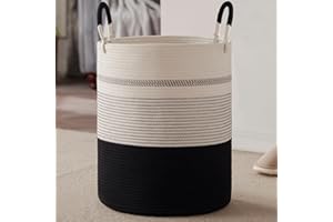 SIXDOVE Laundry Hamper, Extra Large Cotton Rope Blanket Basket, Woven Laundry Basket with Handles, Decorative Storage Basket for Clothes and Toys in Living room, Bedroom, 16" x 22", Black& White