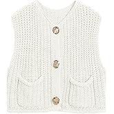 Hixiaohe Womens Crochet Chunky Knit Top Sleeveless Button Down Crop Tops Trendy Cardigan Sweater Vest for Women with Pockets