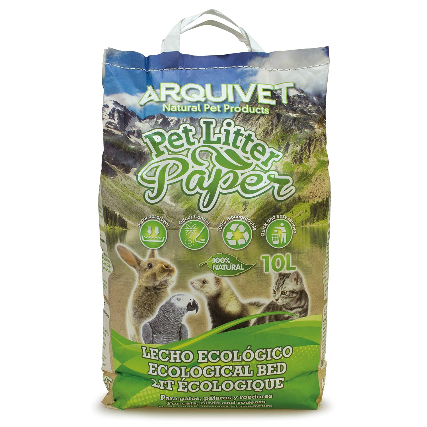 Arquivet Pet Litter Paper - Eco-friendly Hygienic Bed - Recycled Paper for Cats, Birds and Rodents - Biodegradable - Hypoallergenic Formula - 10 Litre