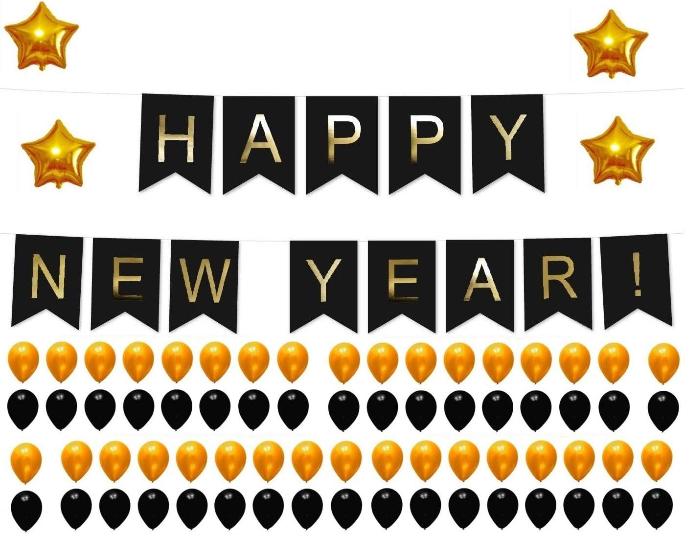 Theme My Party New Year Decoration Combo - Banner, Balloons & Star Foil