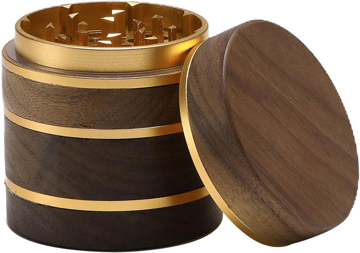 DCOU Premium Large Wooden Spice Grinder Pollen Collector with Magnetic Lid and Pollen Catcher 4 Piece 2.5 inches