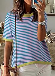 Dokotoo Summer Tops for Women Fashion Striped Shirt