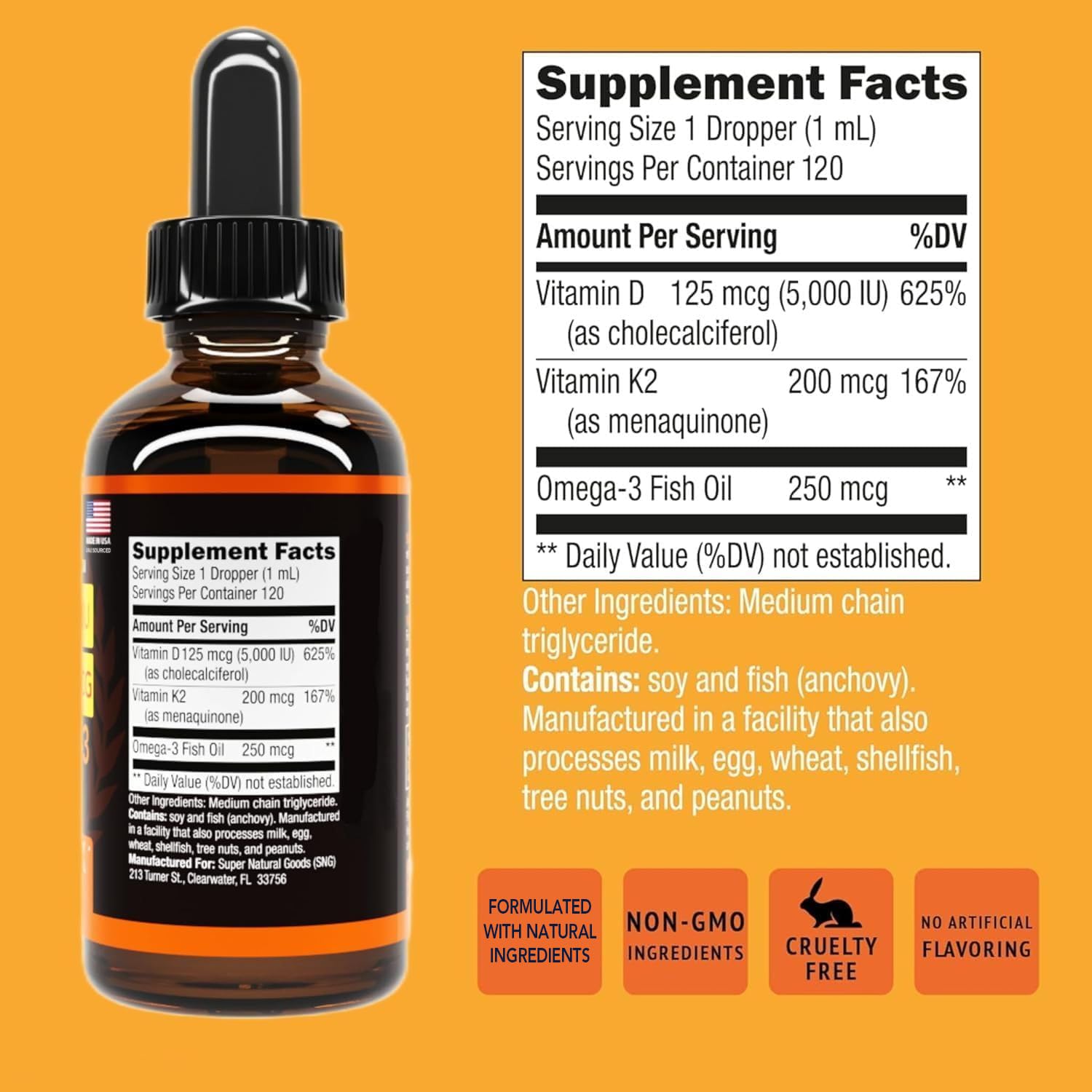 Mua Vitamin D3 K2 Liquid Drops 5000 IU (4oz) Maximum Strength Vitamin D ...