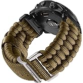 Bandletic Compatible with Garmin Fenix 6X Band - Survival Paracord Woven Easy-Fit 26mm Watch Band for Fenix 8 51mm/7X/7X Pro/6X Pro/5X/5X Plus/3/3 HR/Instinct 3 50mm/2X/Tactix/Enduro/Epix Pro 51mm