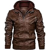 JYG Men's Faux Leather Jacket Stand Collar Motorcycle Bomber Jackets with Removable Hood