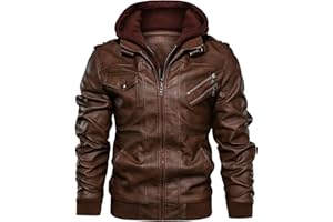 JYG Men's Faux Leather Jacket Stand Collar Motorcycle Bomber Jackets with Removable Hood