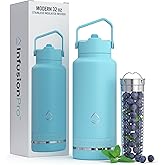 Infusion Pro Fruit Infuser Water Bottle with Straw Lid (32 oz) Stainless Steel Vacuum Insulated : 50 Recipe Fruit Infusion eBook : More Flavor : Easy Cleaning : Great Gift