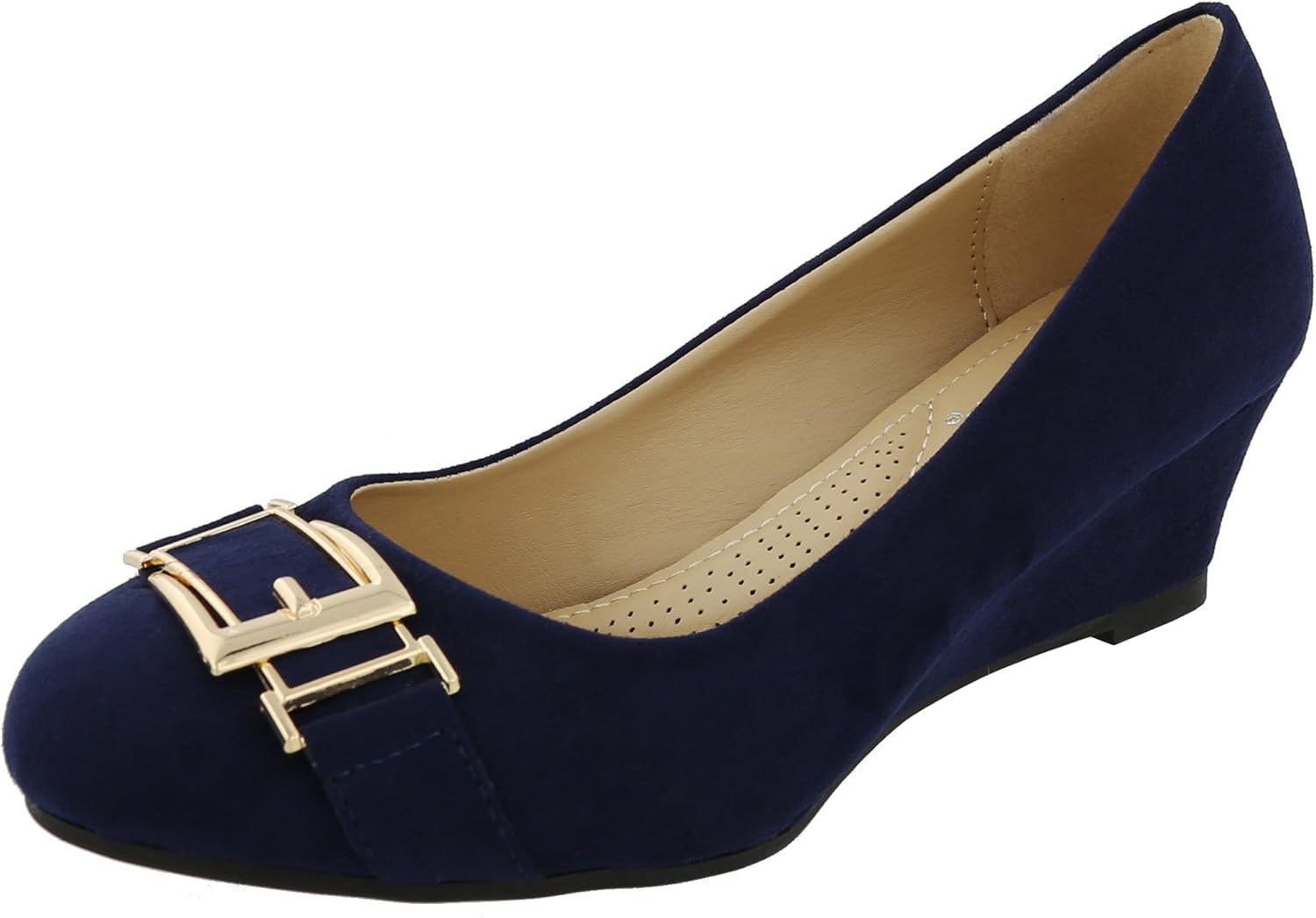 gold closed toe wedges