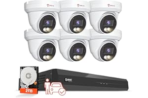 Anpviz 8CH 4K PoE Security Camera System, 6pcs 8MP Wired PoE IP Cameras with Human Vehicle Detection, Smart Dual Light Color Night Vision, 4K/8MP 8CH NVR with 2TB HDD for Business Home (U Series)