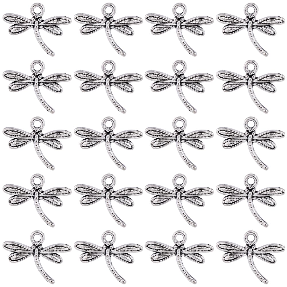 SUNNYCLUE 1 Box 100Pcs Silver Dragonfly Charms Bulk Flying Dragonfly Charm Insect Tibetan Alloy Spring Dragonflies Charm for jewellery Making Charms Supplies Keychain Dangle Earring Necklace DIY Craft