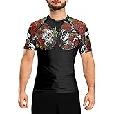 Raven Fightwear Men's Calaveras y Rosas BJJ Rash Guard Short Sleeve MMA Black