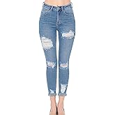 WAX JEAN Women's 'Butt I Love You' Push-Up High Rise Destructed Capri Jeans in Heritage Denim Fabric