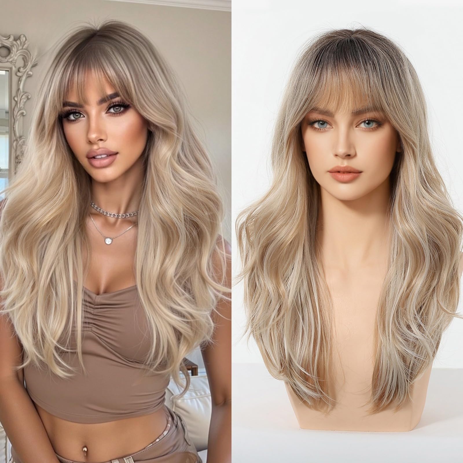 Photo 1 of Nuxovin Long Curly Bob Wigs Human Hair Ombre Blonde Glueless Lightweight Shoulder Length Natural Looking Hair Replacement for Women (20inch,Ombre Blonde)